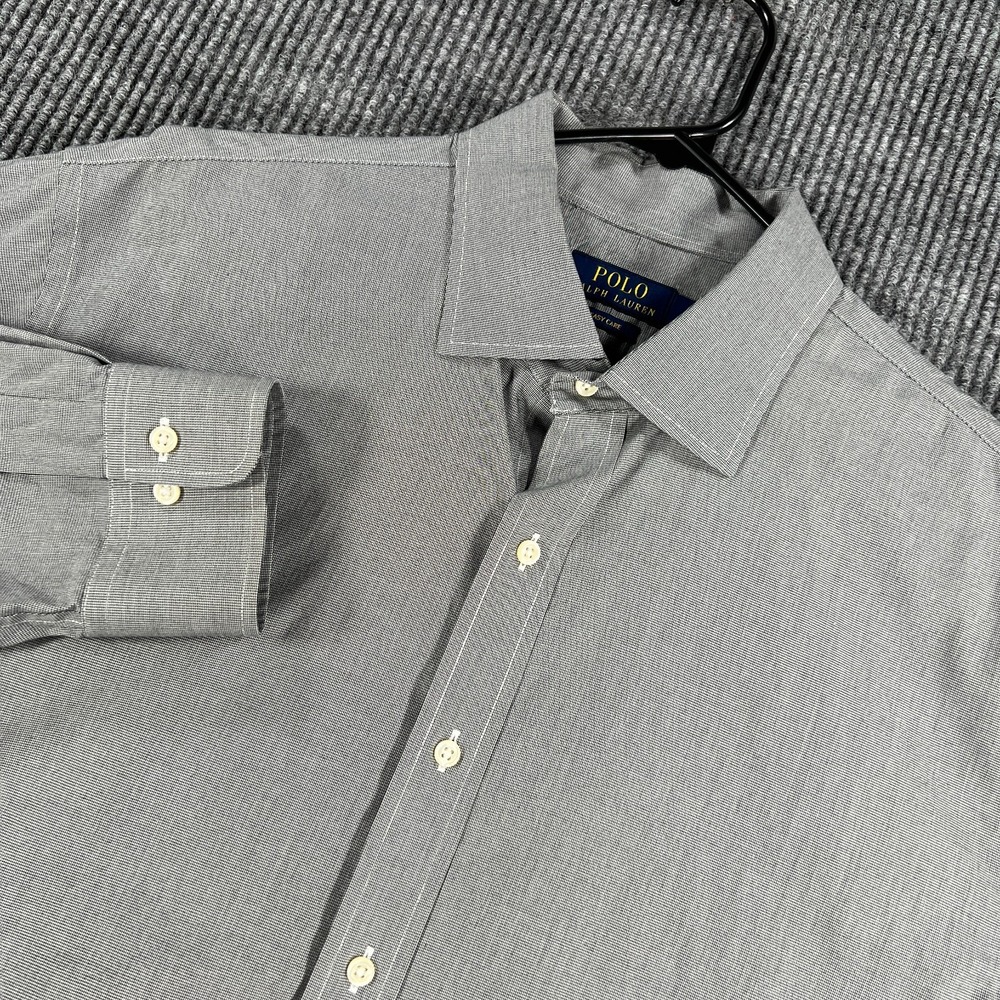 Ralph Lauren Shirt Mens 18 36/37 Gray Micro Check Button Up Long Sleeve Easy
